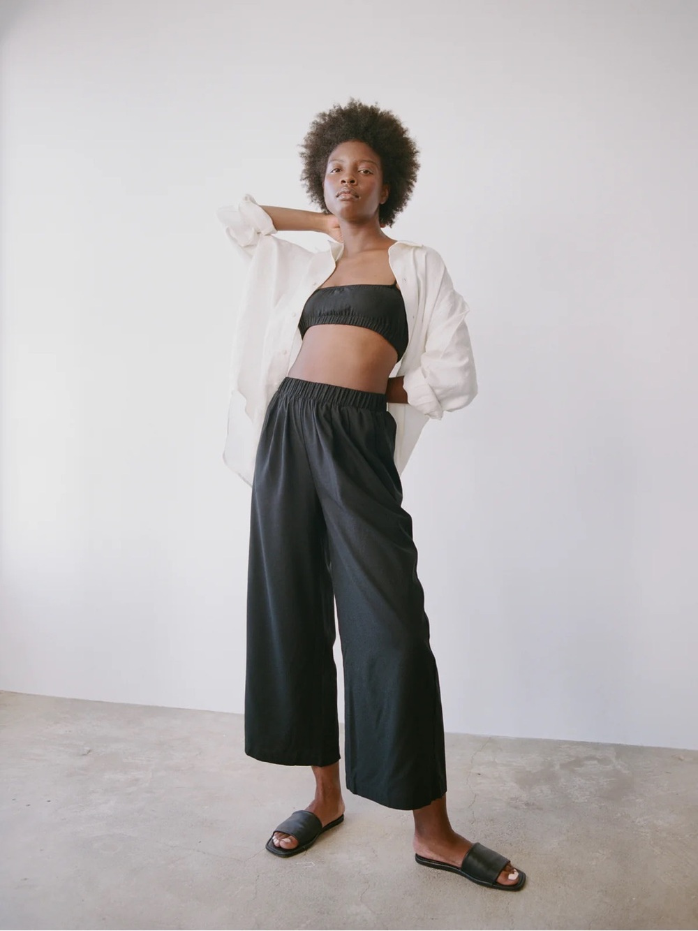OZMA Crop Wide Leg, Regen Silk Noil, Black medium